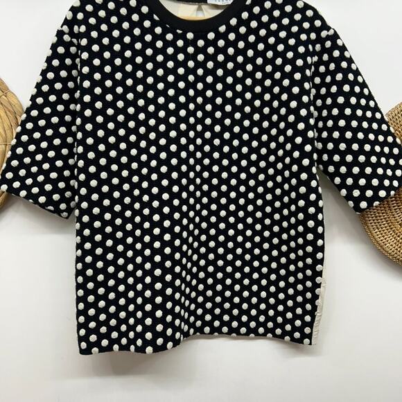$195 Sandro Paris Designer Neutral Black White Knit Polka Dot Top Blouse Medium - Picture 4 of 8